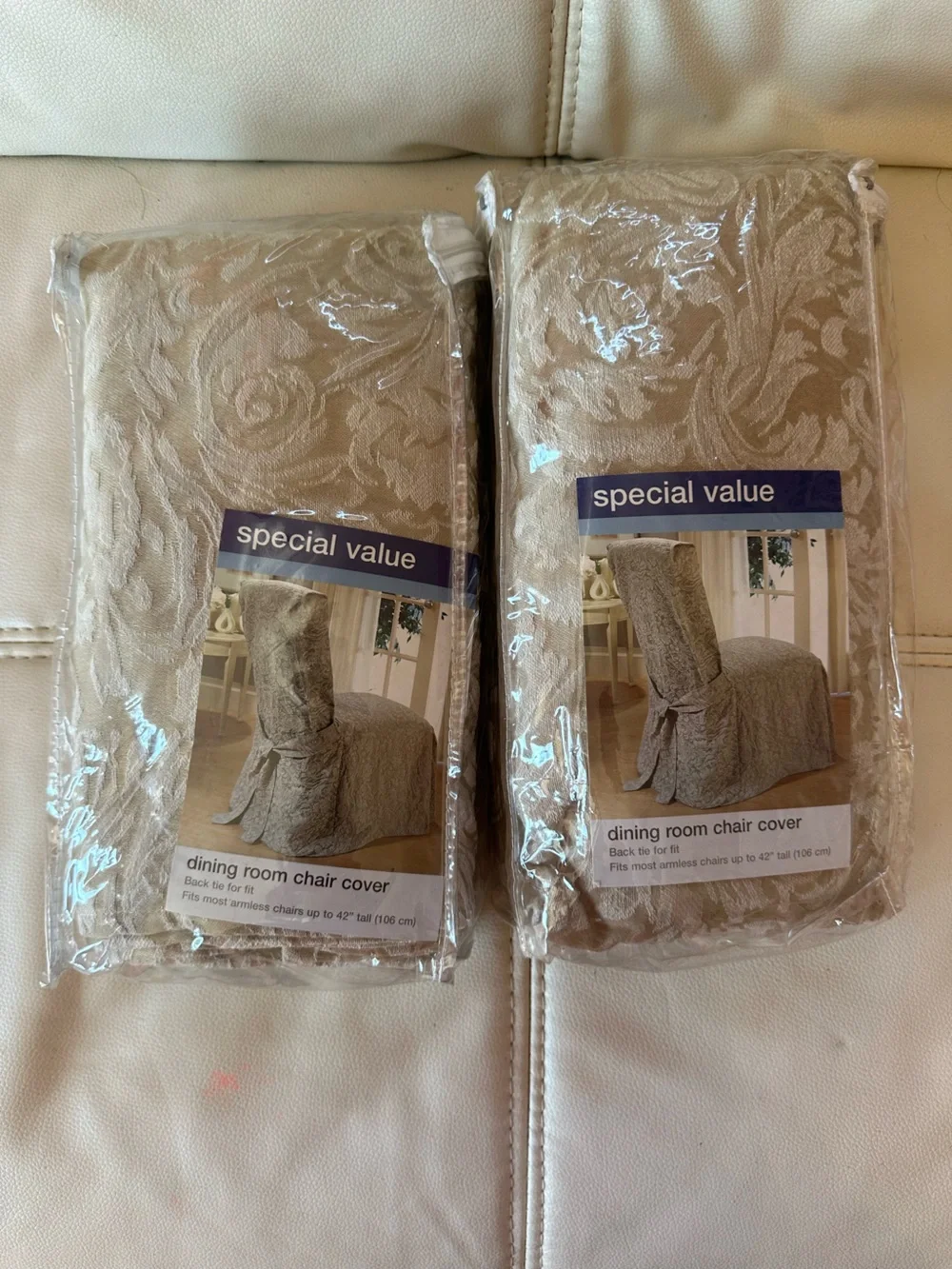 Set of 2 Taupe Floral Dining Room Chair Covers – Brand New in Package